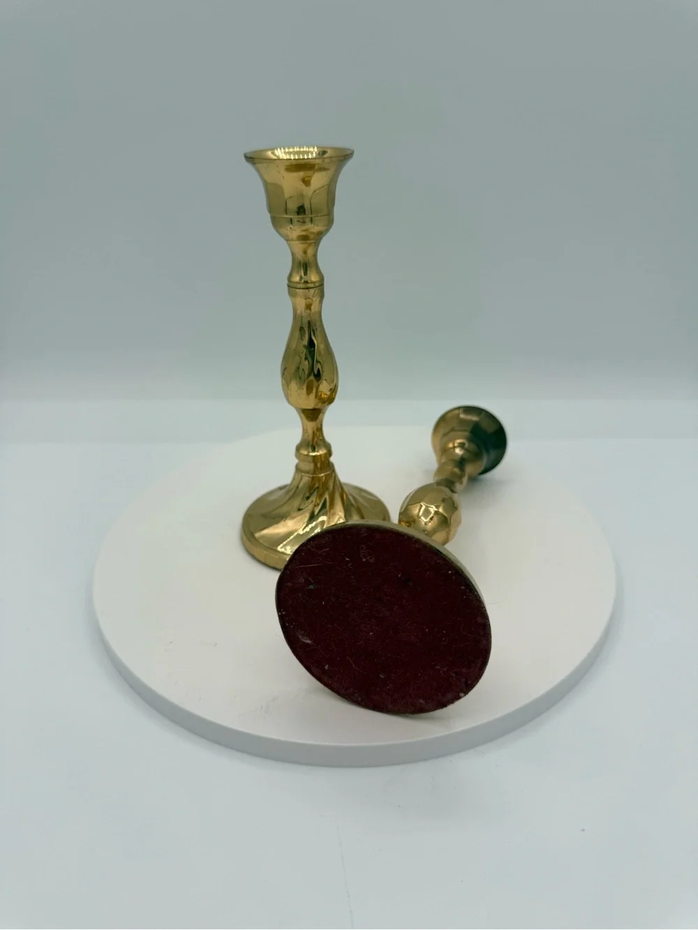 Vintage Polished Brass Taper Candlestick Holders, Swirl Twisted Stem Design - Pa